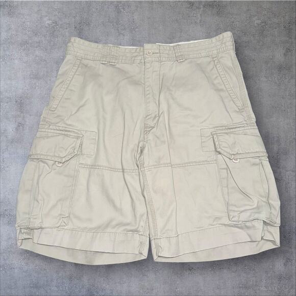 VTG Polo Ralph Lauren Mens Size 34 Beige Khaki Cotton Cargos Pockets Shorts - Picture 1 of 7